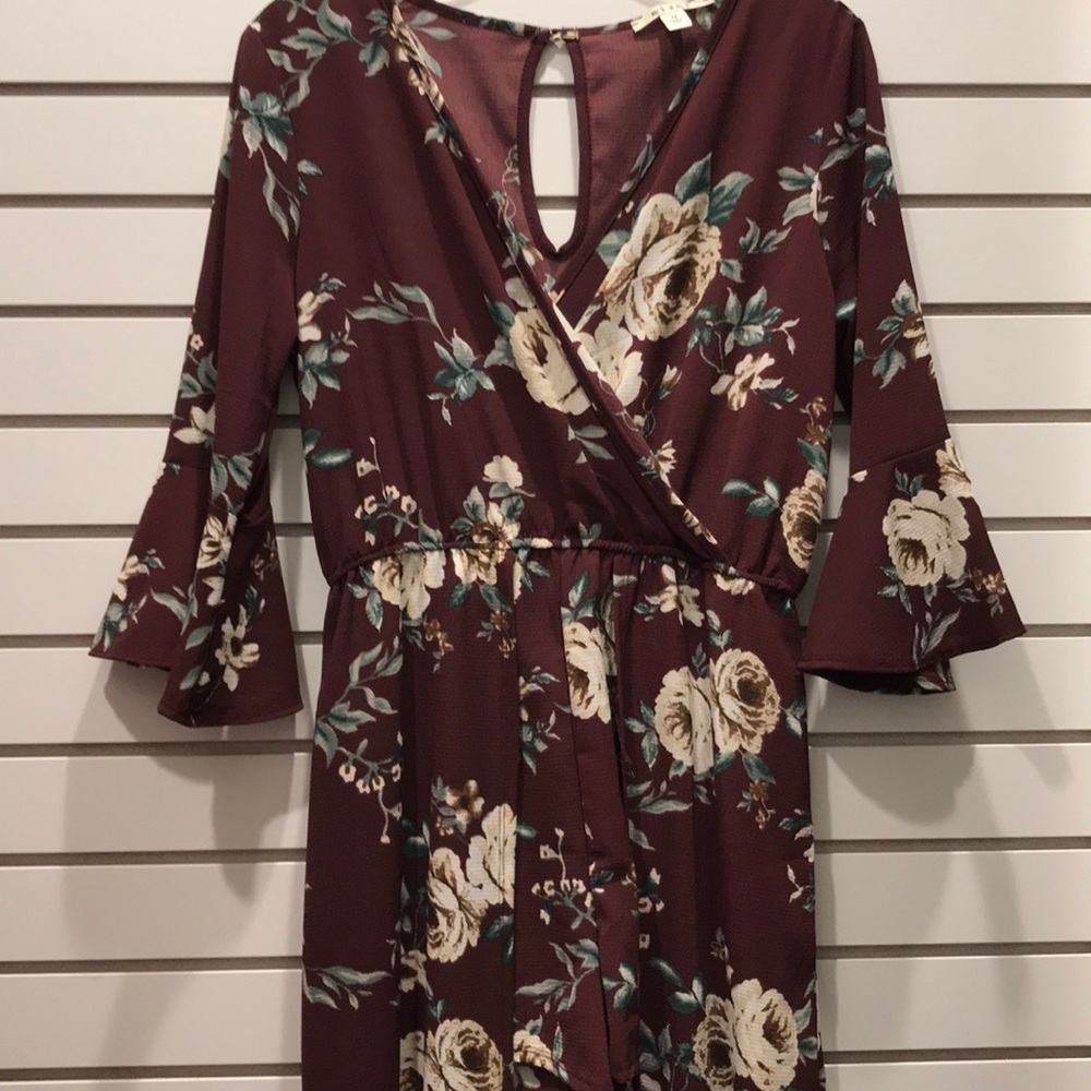 Long red flower maxi dress romper